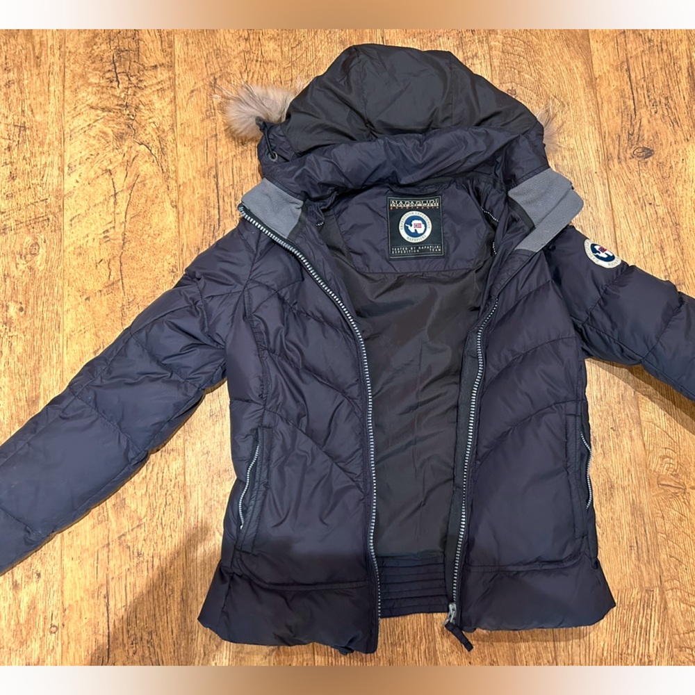 Navy Napapijri Puffer / Ski Jacket with fur trimmed hood